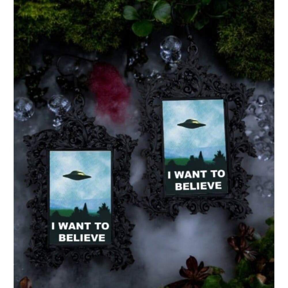 I Want To Believe Earrings X-Files Jewelry UFO Aliens Outer Space
